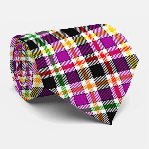 Purple Black Multicolour Flannel Plaid Tartan Tie