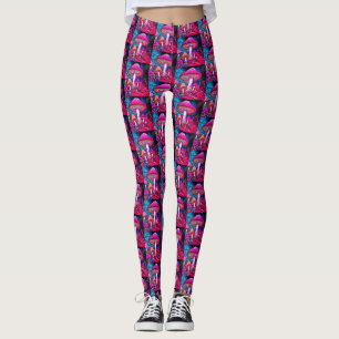 Purple Black Mushrooms on Customised Modern Tight Leggings