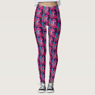 Purple Black Mushrooms on Customised Modern Tight Leggings