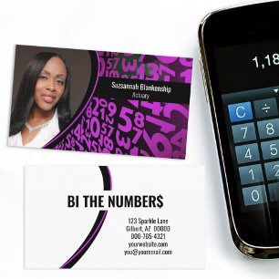 Purple Black Numbers Custom Professional Photo Business Card