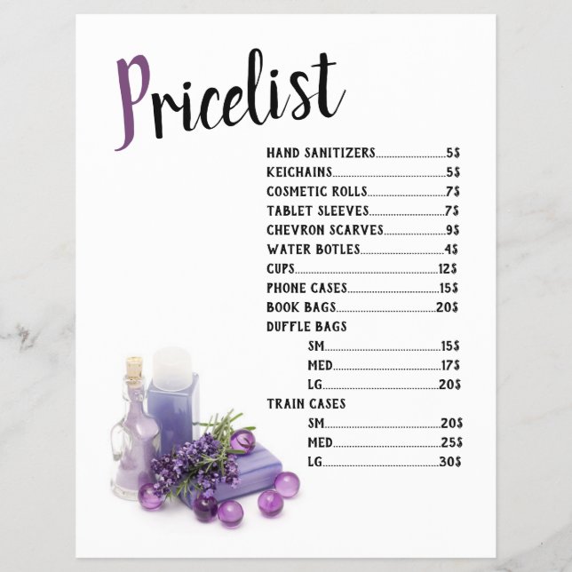 Purple Black & Olive Lavender Price List Flyer (Front)