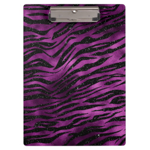 Purple & Black Ombre Glam Glitter Tiger Stripes Clipboard