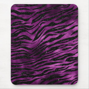 Purple & Black Ombre Glam Glitter Tiger Stripes Mouse Pad
