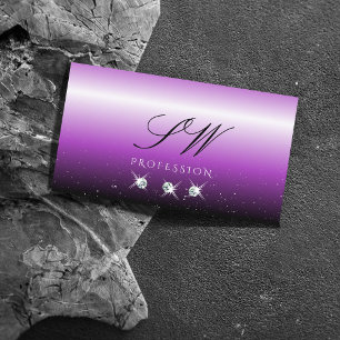 Purple Black Ombre Sparkle Jewels Monogram Modern Business Card