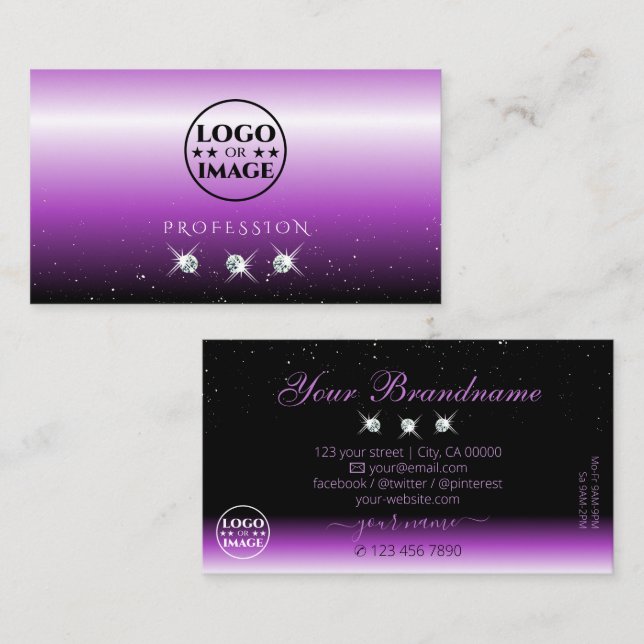 Purple Black Ombre Sparkle Jewels with Logo Trendy Business Card (Front/Back)