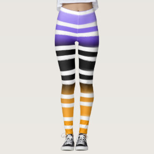 Purple Black Orange Paint Brush Halloween Leggings