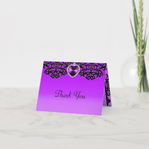 Purple & Black Ornate Heart Pendant Wedding Thank You Card