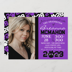 Purple & Black Pawprint Graduation Photo Invitation