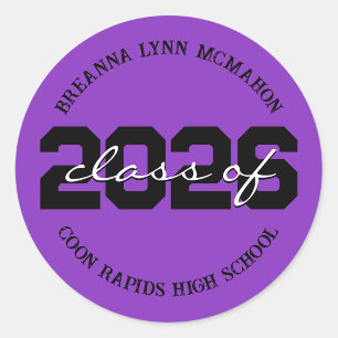 Purple & Black Personalised Graduation Stickers