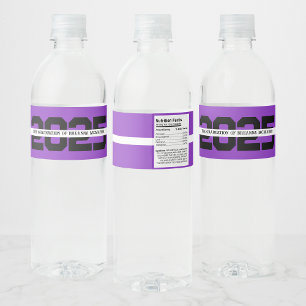 Purple & Black Personalised Graduation Water Bottle Label