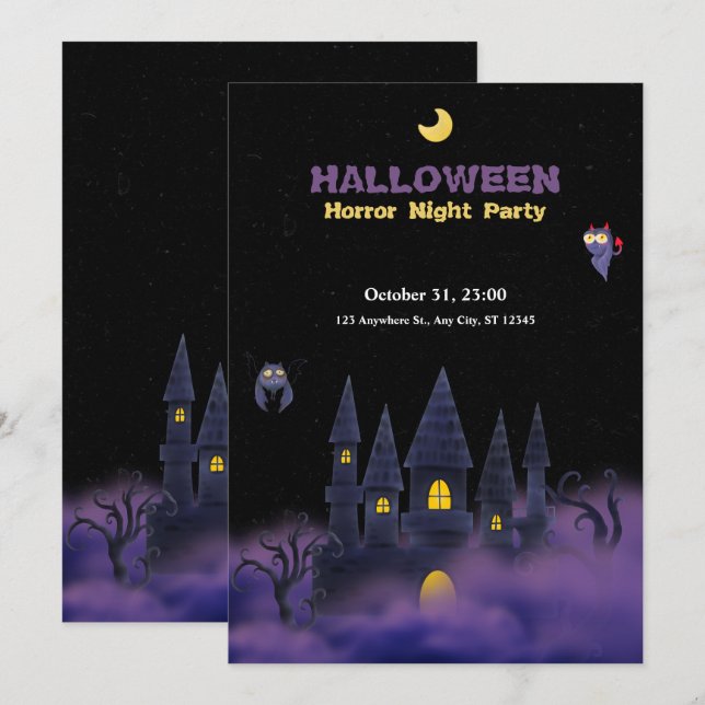 Purple Black Playful Fun Halloween  5" x 7" Invitation (Front/Back)