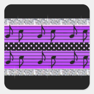 Purple & Black Polka Dot Diamonds & Musical Notes Square Sticker