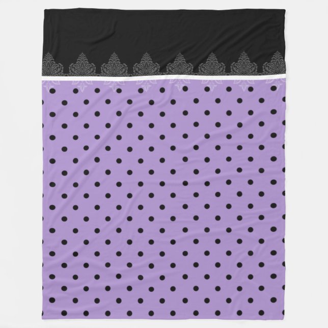 Purple & black polka dots fleece blanket (Front)