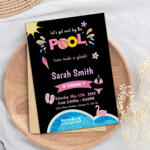 Purple Black Pool Birthday Invitations