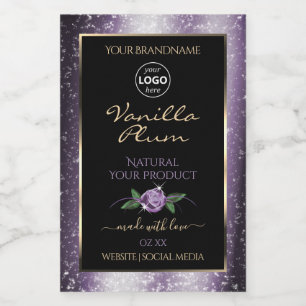 Purple Black Product Labels Soft Glitter with Logo