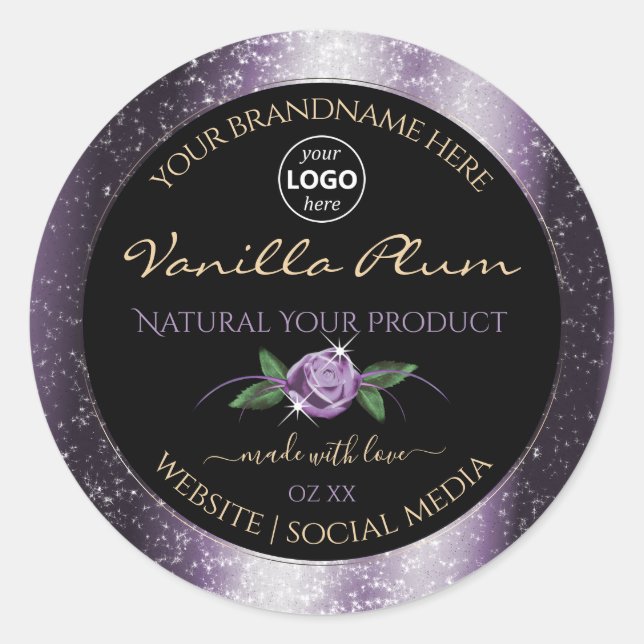 Purple Black Product Labels Soft Glitter with Logo (Front)