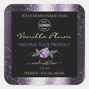 Purple Black Product Labels Soft Glitter with Logo