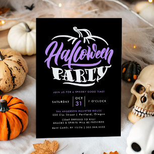 Purple & Black Pumpkin Typography Halloween Party Invitation