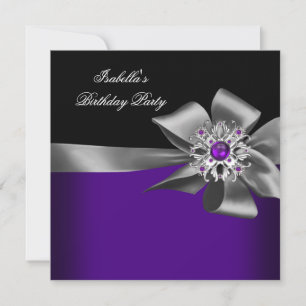 Purple Black Purple Jewel Grey Birthday Party Invitation