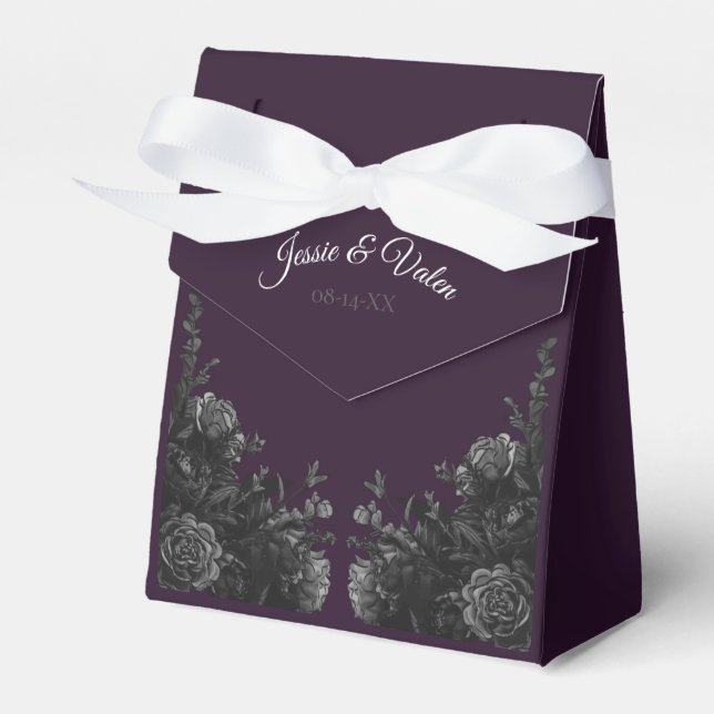 Purple Black Roses Gothic Wedding Favour Box (Front Side)