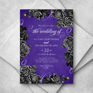 Purple Black Roses Gothic Wedding Invitation