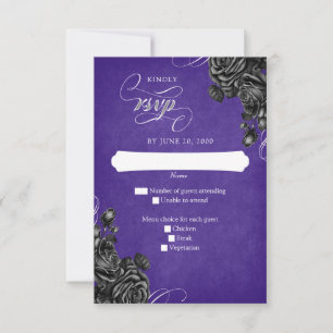 Purple Black Roses Gothic Wedding RSVP Card