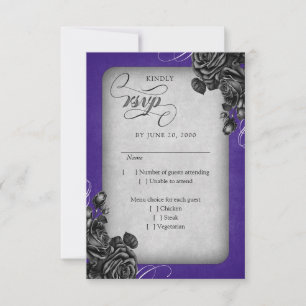 Purple Black Roses Gothic Wedding RSVP Card