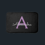 Purple Black Script Girly Monogram Name Bath Mat<br><div class="desc">Black and Purple Simple Script Monogram Name Bath Mats. This makes the perfect graduation,  birthday,  wedding,  bridal shower,  anniversary,  baby shower or bachelorette party gift for someone that loves glam luxury and chic styles.</div>