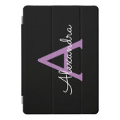 Purple Black Script Girly Monogram Name iPad Pro Cover (Front)