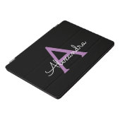 Purple Black Script Girly Monogram Name iPad Pro Cover (Side)