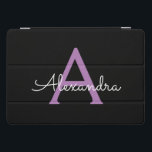 Purple Black Script Girly Monogram Name iPad Pro Cover<br><div class="desc">Black and Purple Simple Script Monogram Name Laptop Case. This makes the perfect sweet 16 birthday,  wedding,  bridal shower,  anniversary,  baby shower or bachelorette party gift for someone that loves glam luxury and chic styles.</div>