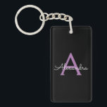 Purple Black Script Girly Monogram Name Key Ring<br><div class="desc">Black and Purple Simple Script Monogram Name Keychain. This makes the perfect sweet 16 birthday,  wedding,  bridal shower,  anniversary,  baby shower or bachelorette party gift for someone that loves glam luxury and chic styles.</div>