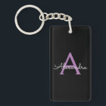 Purple Black Script Girly Monogram Name Key Ring<br><div class="desc">Black and Purple Simple Script Monogram Name Keychain. This makes the perfect sweet 16 birthday,  wedding,  bridal shower,  anniversary,  baby shower or bachelorette party gift for someone that loves glam luxury and chic styles.</div>