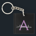 Purple Black Script Girly Monogram Name Key Ring<br><div class="desc">Black and Purple Simple Script Monogram Name Keychain. This makes the perfect sweet 16 birthday,  wedding,  bridal shower,  anniversary,  baby shower or bachelorette party gift for someone that loves glam luxury and chic styles.</div>