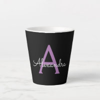 Purple Black Script Girly Monogram Name