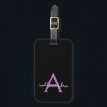 Purple Black Script Girly Monogram Name Luggage Tag<br><div class="desc">Purple and Black Monogram Add Your Own Name Script Signature Pillow. The luggage bag tag makes the perfect sweet 16 birthday,  wedding,  bridal shower,  baby shower or bachelorette party gift for someone who loves a chic elegant and modern style.</div>