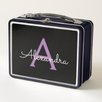 Purple Black Script Girly Monogram Name