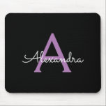 Purple Black Script Girly Monogram Name Mouse Pad<br><div class="desc">Purple and Black Monogram Add Your Own Name Mousepad (Mouse Pad). This makes the perfect sweet 16 birthday,  wedding,  bridal shower,  anniversary,  baby shower or bachelorette party gift for someone that loves glam luxury and chic styles.</div>