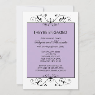 Purple & Black Scroll Engagement Invitations
