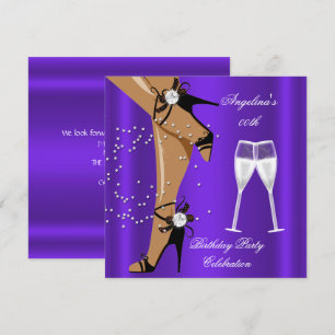 Purple Black Shoes Champagne Glass Birthday Party Invitation