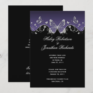 Purple Black Silver Butterflies Post Wedding Invitation