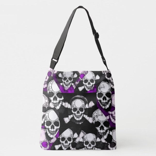 Purple Black Skull Metal Crossbody Bag (Back)