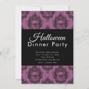 Purple & Black Skulls Halloween Dinner Party Invitation