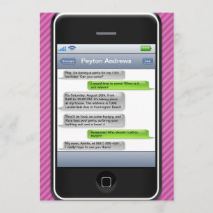 Purple/Black Smart Phone iParty Birthday Party Invitation