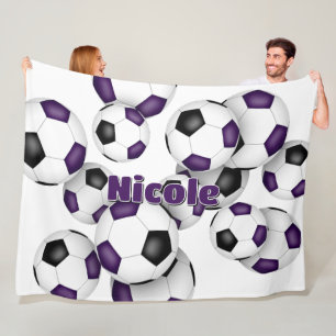 purple black soccer balls athletic decor fleece blanket