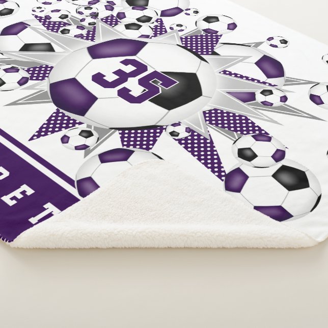 purple black soccer balls stars girls sports room sherpa blanket (3/4)