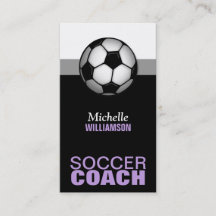 Purple & Black Soccer Coach Business Cards