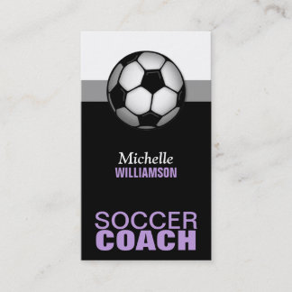 Purple & Black Soccer Coach Business Cards