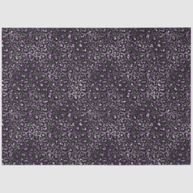 Purple Black Sparkle Leopard Print Tissue Paper (Front)