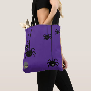 PURPLE BLACK SPIDER HALLOWEEN BUSINESS LOGO CUSTOM TOTE BAG